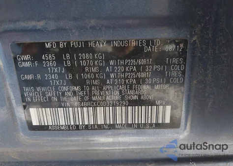 2013 Subaru Outback 2.5I Limited from USA, damaged, VIN 4S4BRCKC0D3219290